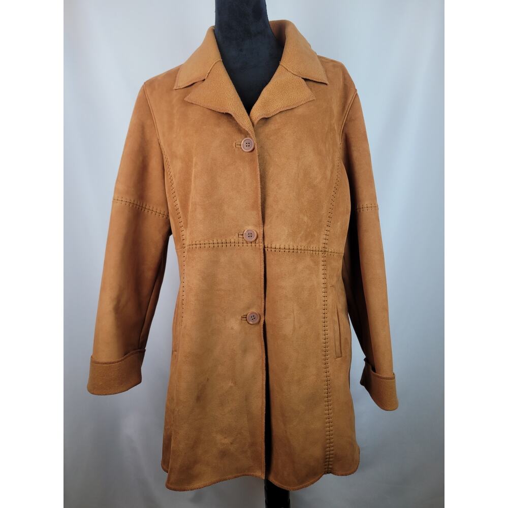 Weatherproof Fleece Lined Faux Suede Vintage Chestnut Camel Jacket Womens Size L